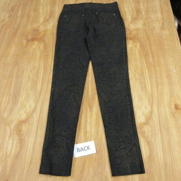 JOSEPH RIBKOFF Black and Gold Paisley Print Pants Waist Size 28 PULL ON Trousers - Picture 6 of 11